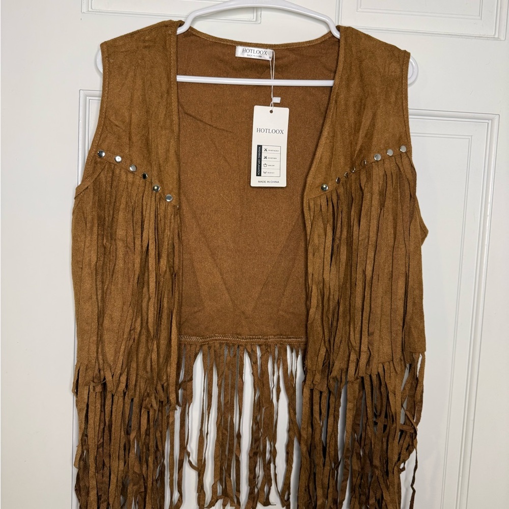 Brown Fringe Vest with Stud Accents
